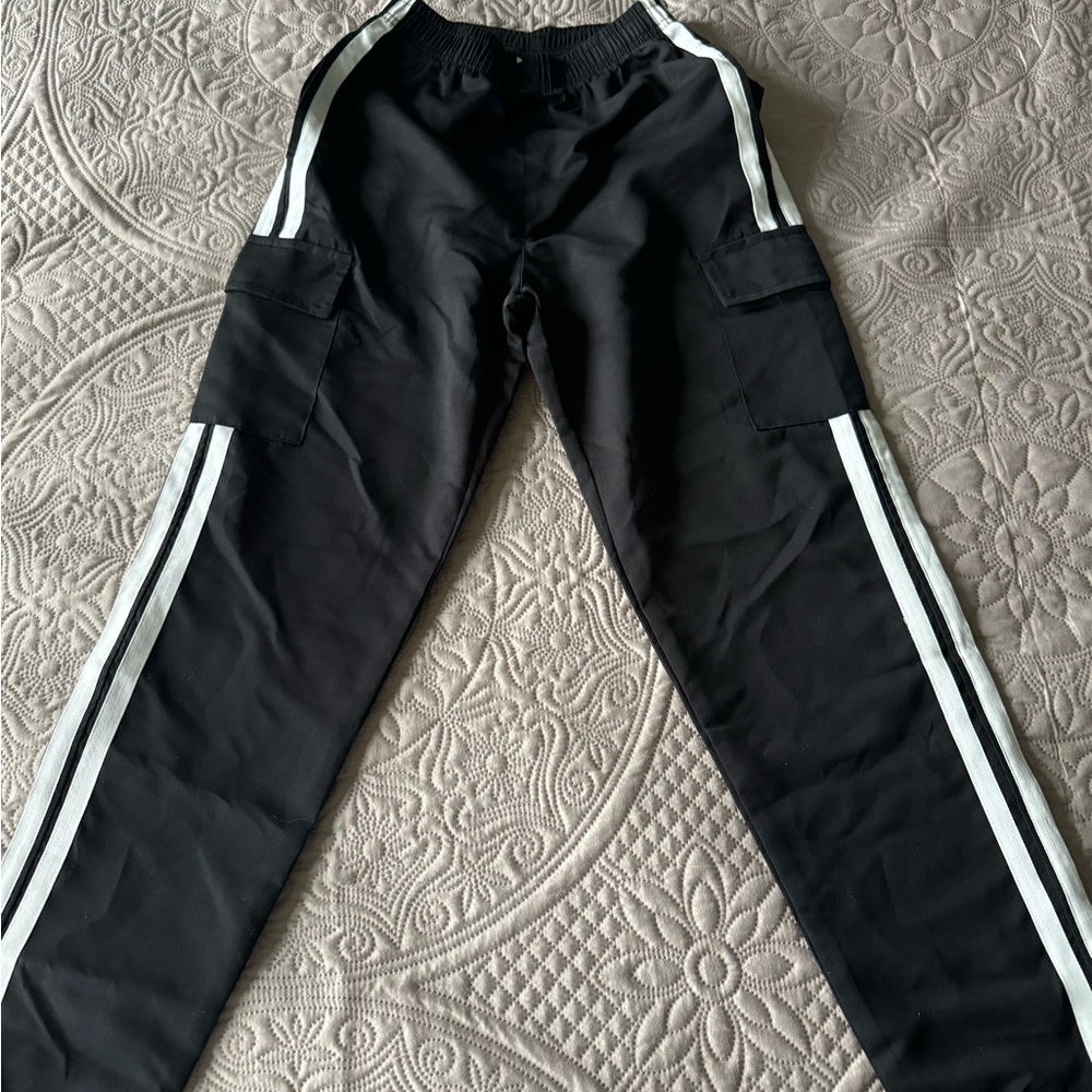 Black Track Pants with White Stripes